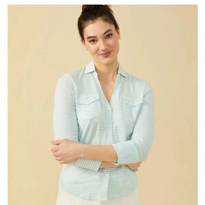 J McLaughlin Brynn Linen Shirt Stripe Button Down Top Size M